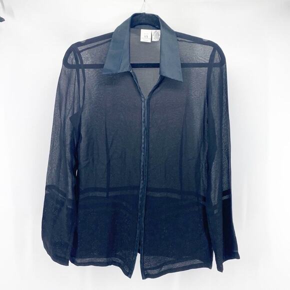 Armani Exchange sheet satin color black on black embroidered block trim 90s - Picture 1 of 8